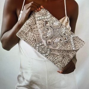 Gold beaded clutch